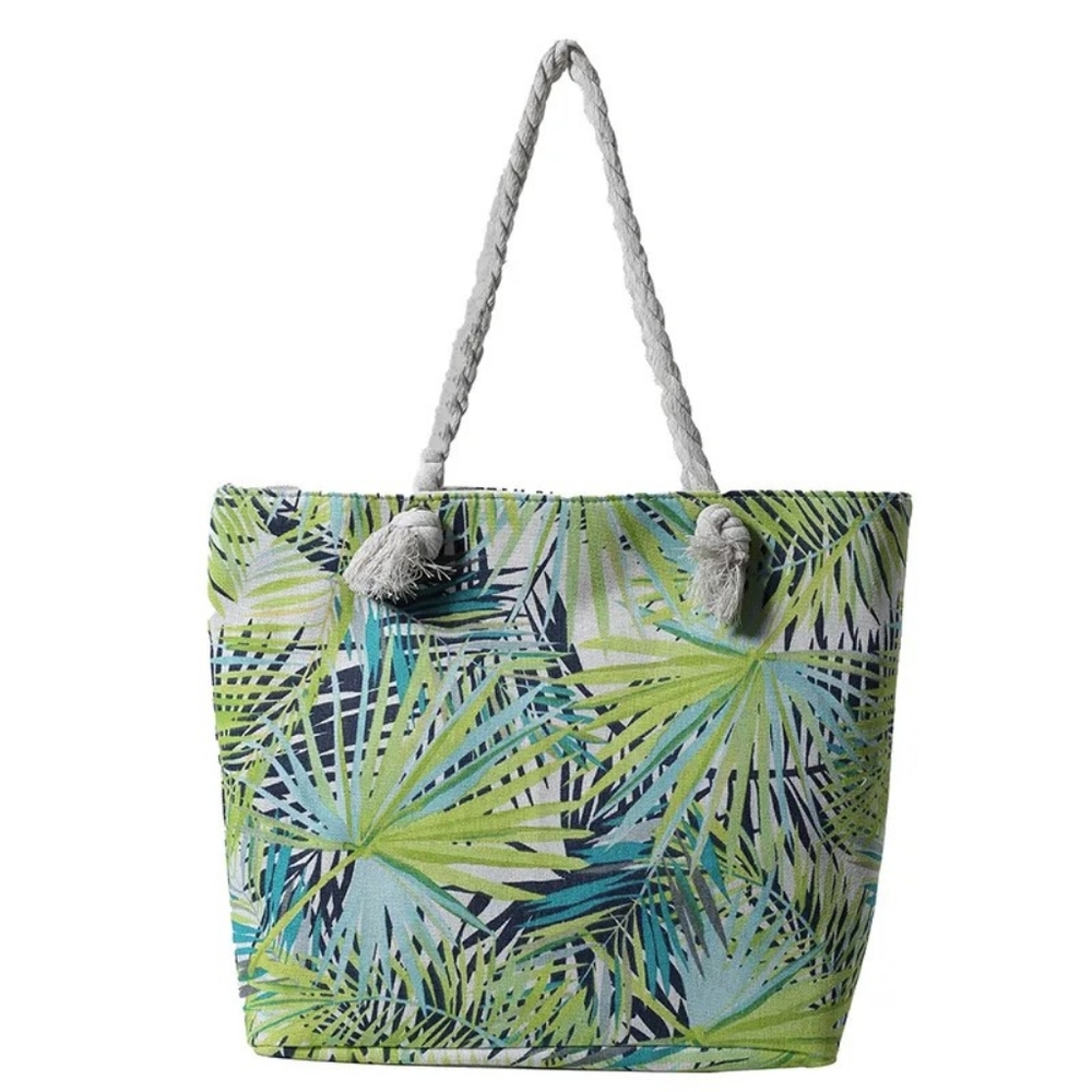 Womens Large Leaves Design Square Zipper Beach Bag - Picture 5 of 7